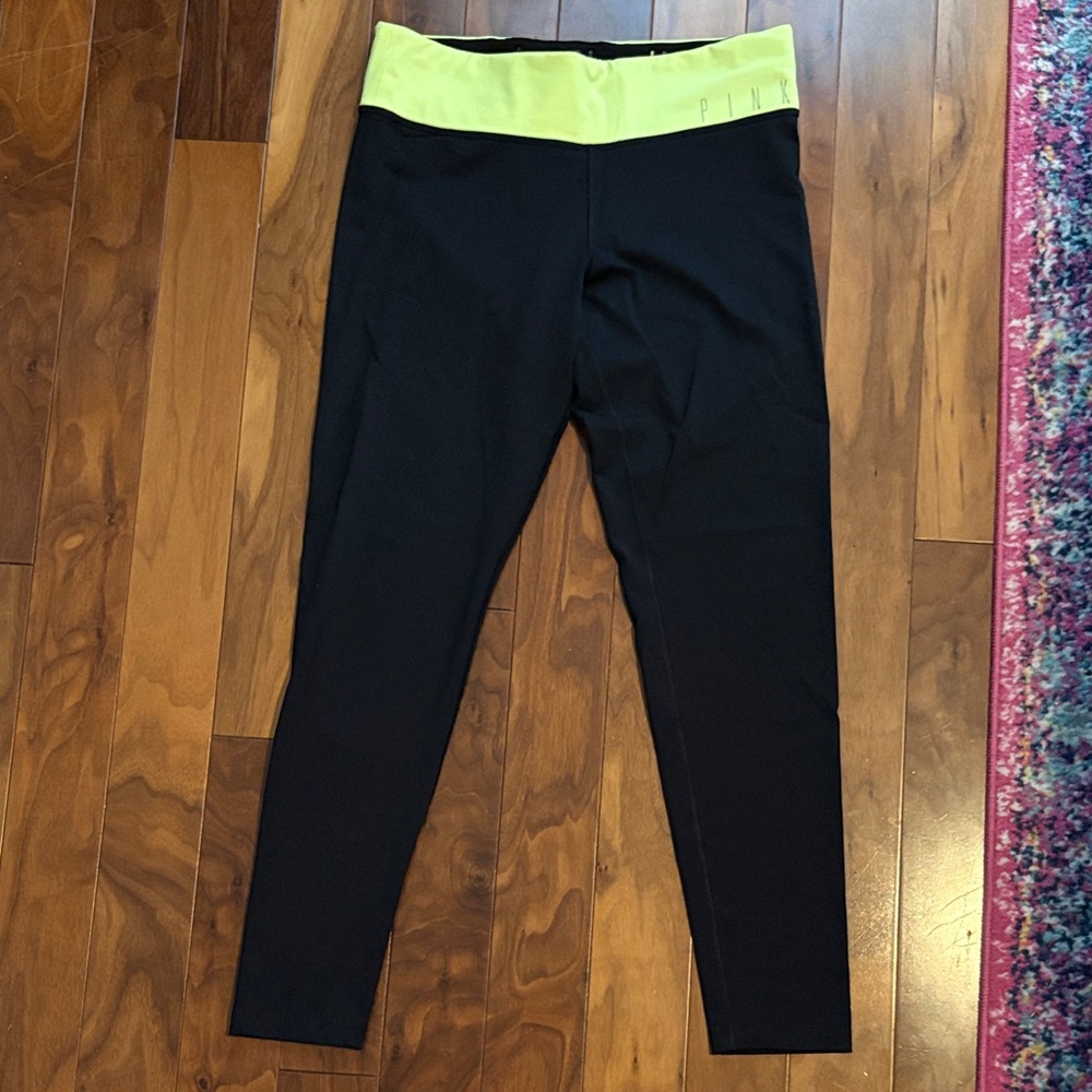 PINK Victoria's Secret Leggings with Neon Yellow Waistband Sz M